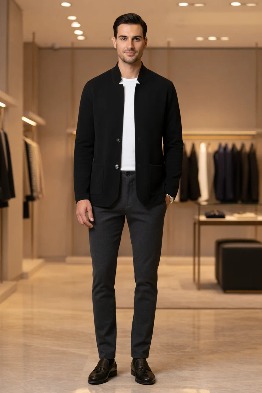 Cardigan Uomo Colletto Coreano Slim Fit
