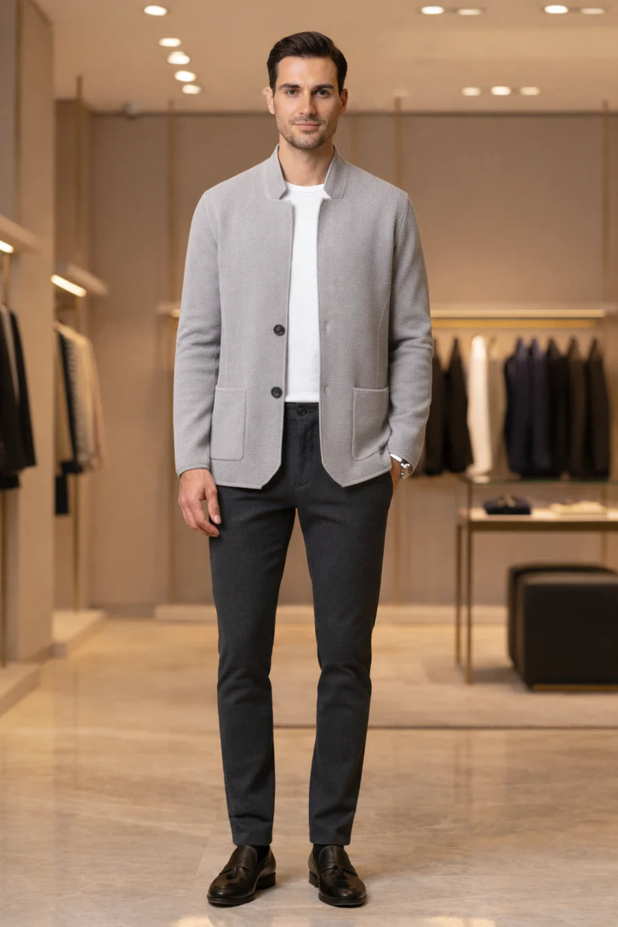 Cardigan Uomo Colletto Coreano Slim Fit
